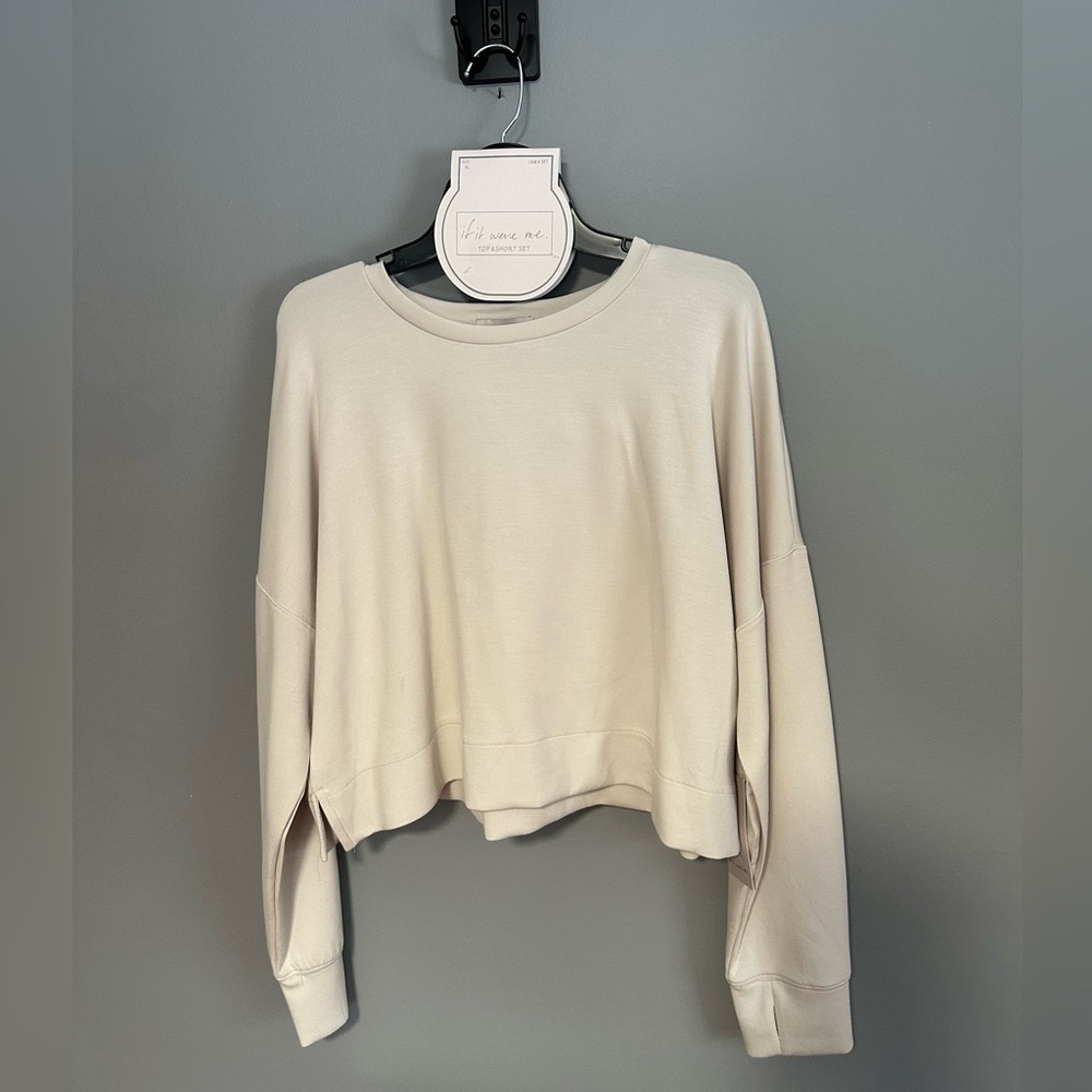 If It Were Me Cream Long Sleeve Half Sweatshirt & Shorts